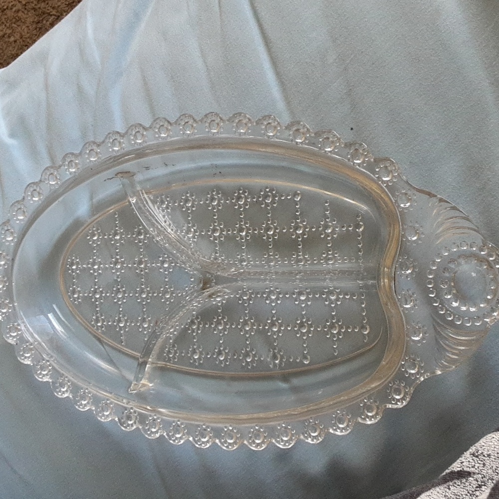 Beautiful vintage crystal Hazel Atlas relish dish